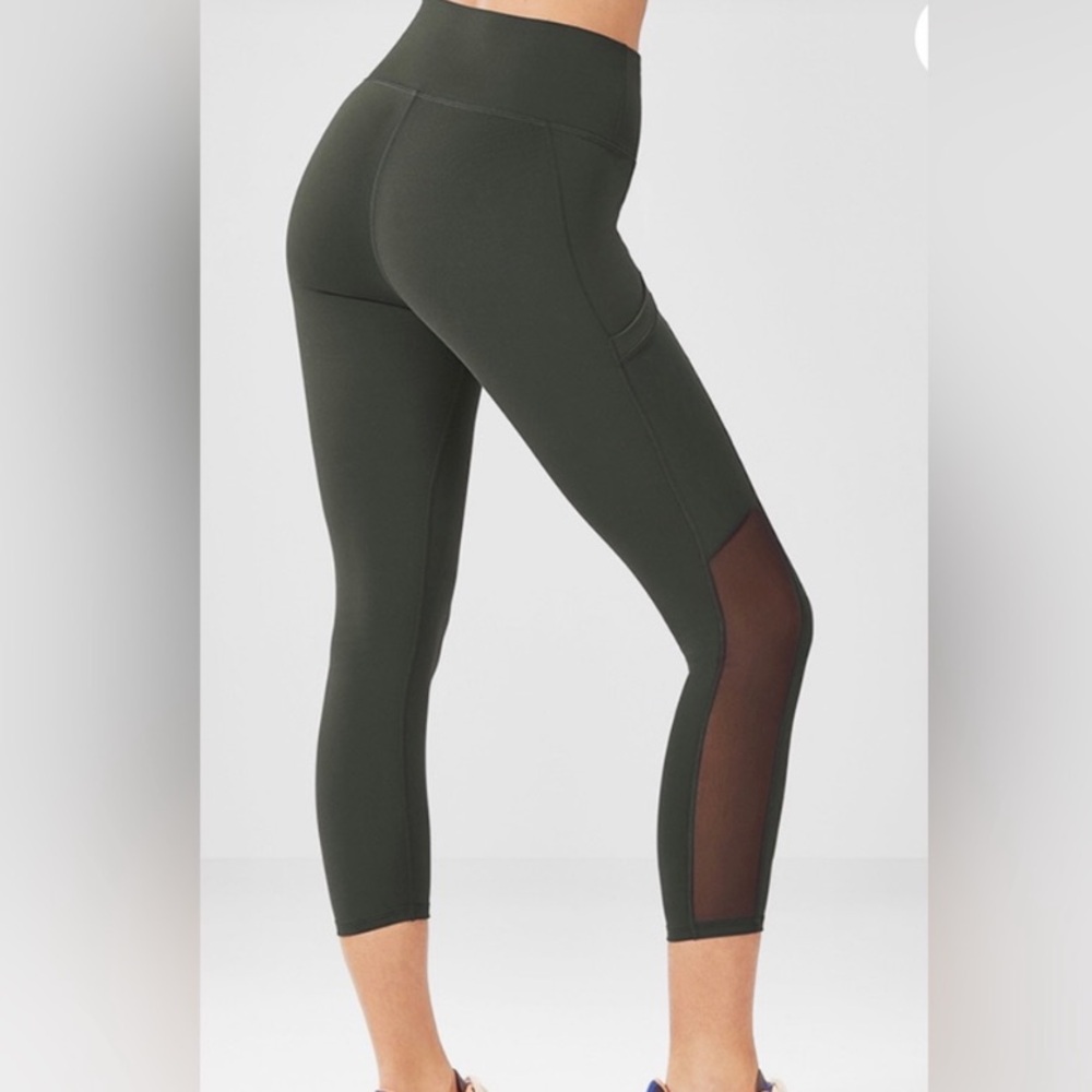 Fabletics PowerHold Legging, High Rise, pockets, sheer panels, 7/8 length, Small